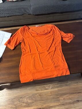 Cato Bright Orange Short Sleeve Scoop Neck Top
